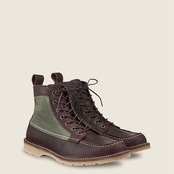 Red Wing Mens Heritage Boots - Weekender Canvas Moc - 6-inch Oil-slick Leather - Dark Brown - DSF308